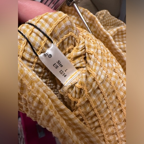 Spring Festival Off shoulder dress Yellow/White Gingham -size Large size L - Picture 2 of 4